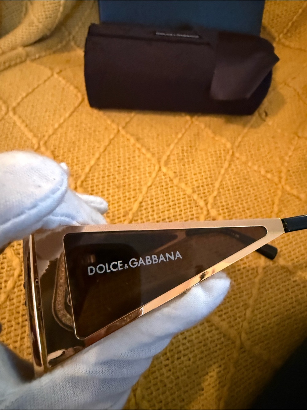 Dolce & Gabbana Gold and Black Shield Sunglasses - Picture 15 of 17